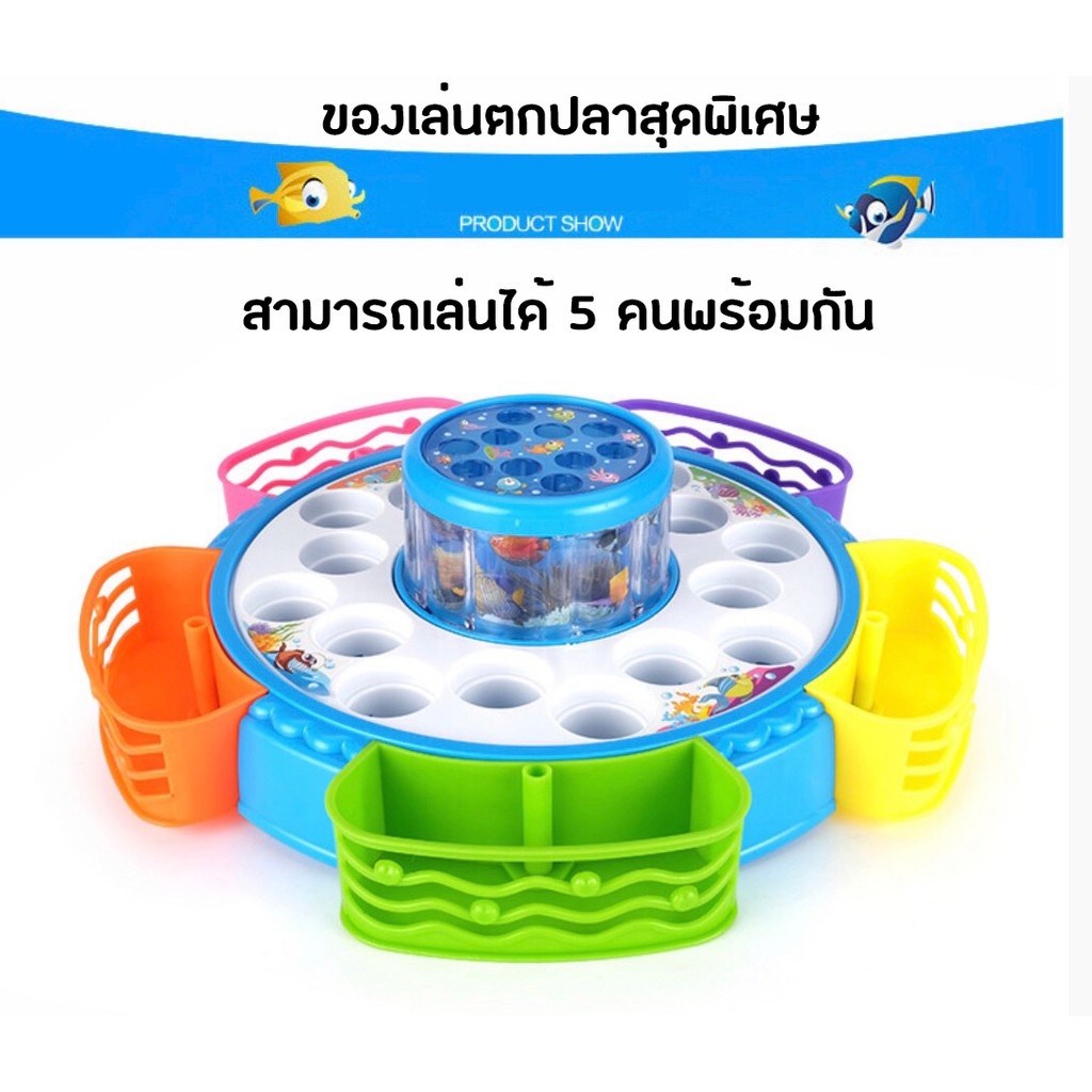 เกมส์ตกปลา Fishing game (BWJ013) มีเสียงเพลง หมุนได้ ชุดเกมส์ตกปลาพร้อมเบ็ด ของเล่นสำหรับตกปลาจำลอง