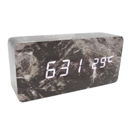 นาฬิกาปลุกดิจิตอล นาฬิกาปลุก Wooden Clock นาฬิกาตั้งโต๊ะ ลายหินอ่อน นาฬิกาปลุกดิจิตอลตั้งโต๊ะ นาฬิกาดิจิตอล [ดำ]