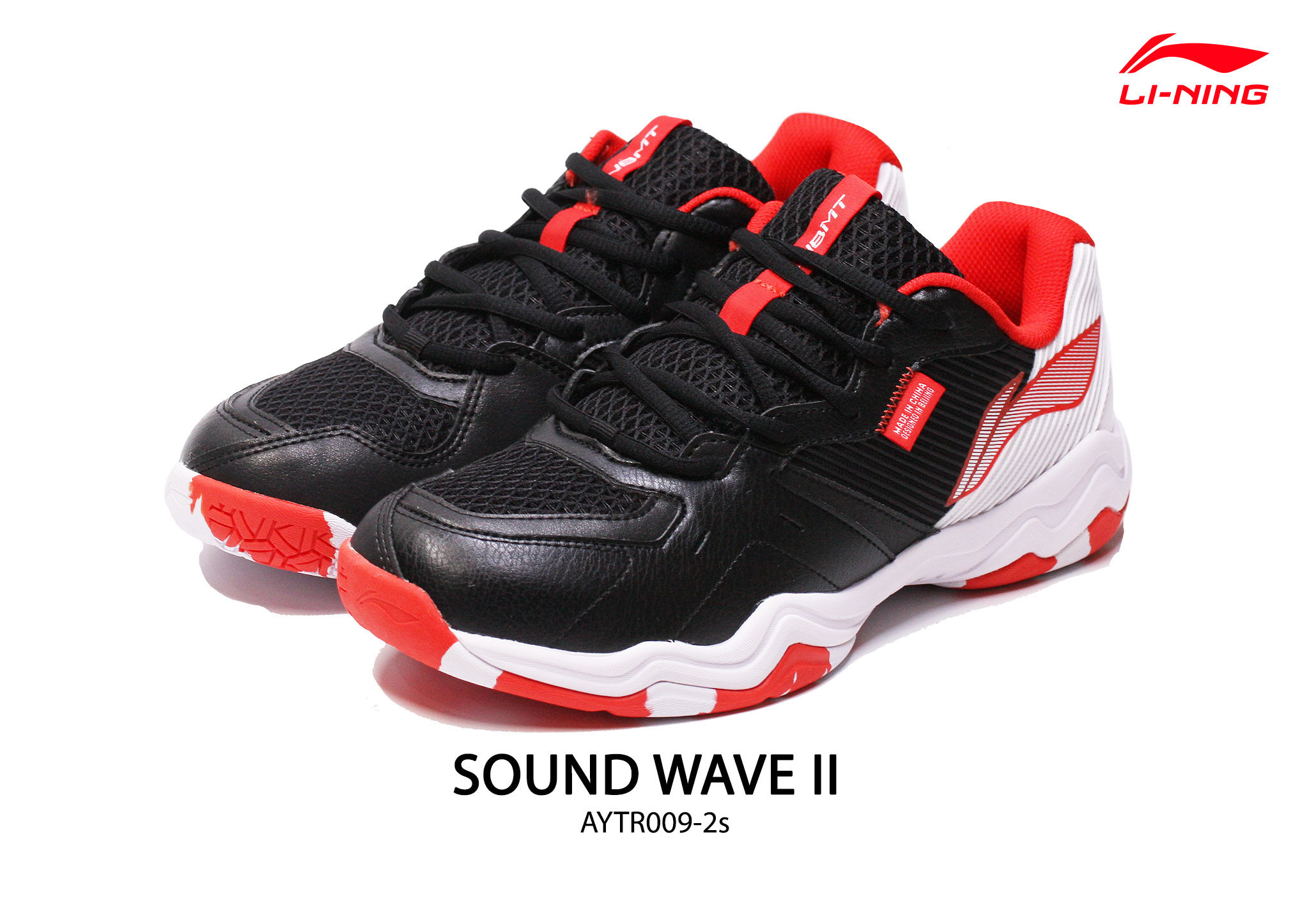 LI-NING รองเท้าแบดมินตัน รุ่น SOUND WAVE II (AYTR009-2S) Std BLACK/RED BADMINTON SHOES