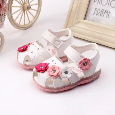 Toddler Infant Kids Baby Girls Flowers LED Luminous Shoes Sneakers Sandals