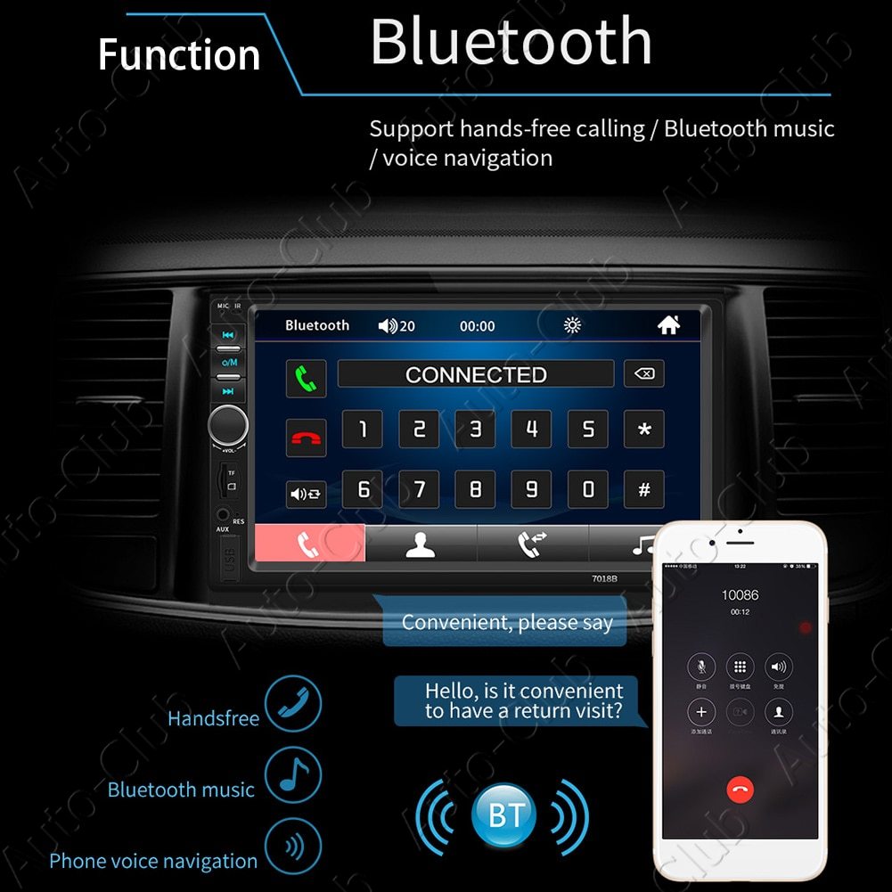 2 Din 7018B เครื่องเสียงรถยนต์ 7 นิ้ว HD วิทยุติดรถยนต์ Bluetooth FM ...