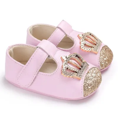 I Love Daddy Mummy Crown Shining Newborn Baby Girl Shoes Bows Newborn Girls Shoes PU Leather Flat First Walkers Soft Sole Bow Infant Toddler Baby Schoenen