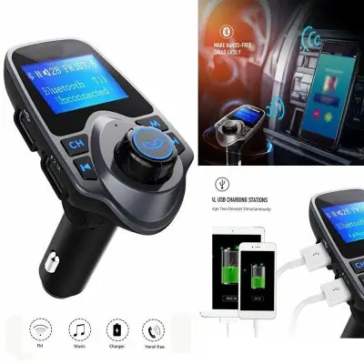 Hozzby Auto Hand Free Bluetooth Wireless Car AUX Audio Receiver FM Adapters USB Car Charger