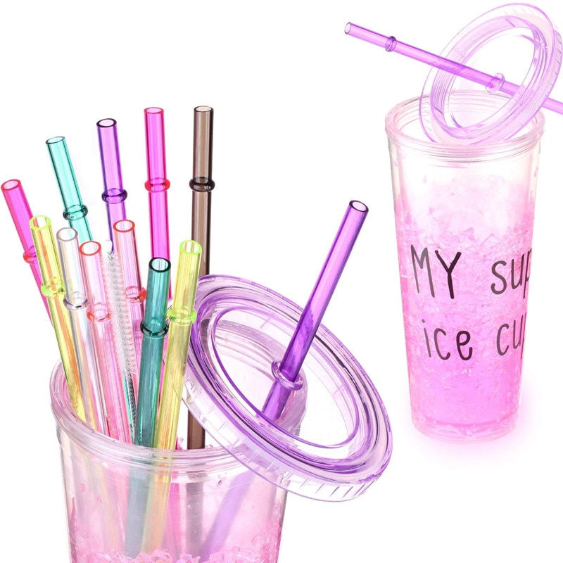 25 Pieces Reusable Plastic Straws. BPA-Free, 9 Inch Long Drinking  Transparent Straws Fit for Mason Jar, Yeti Tumbler, Cleaning Brush Included  