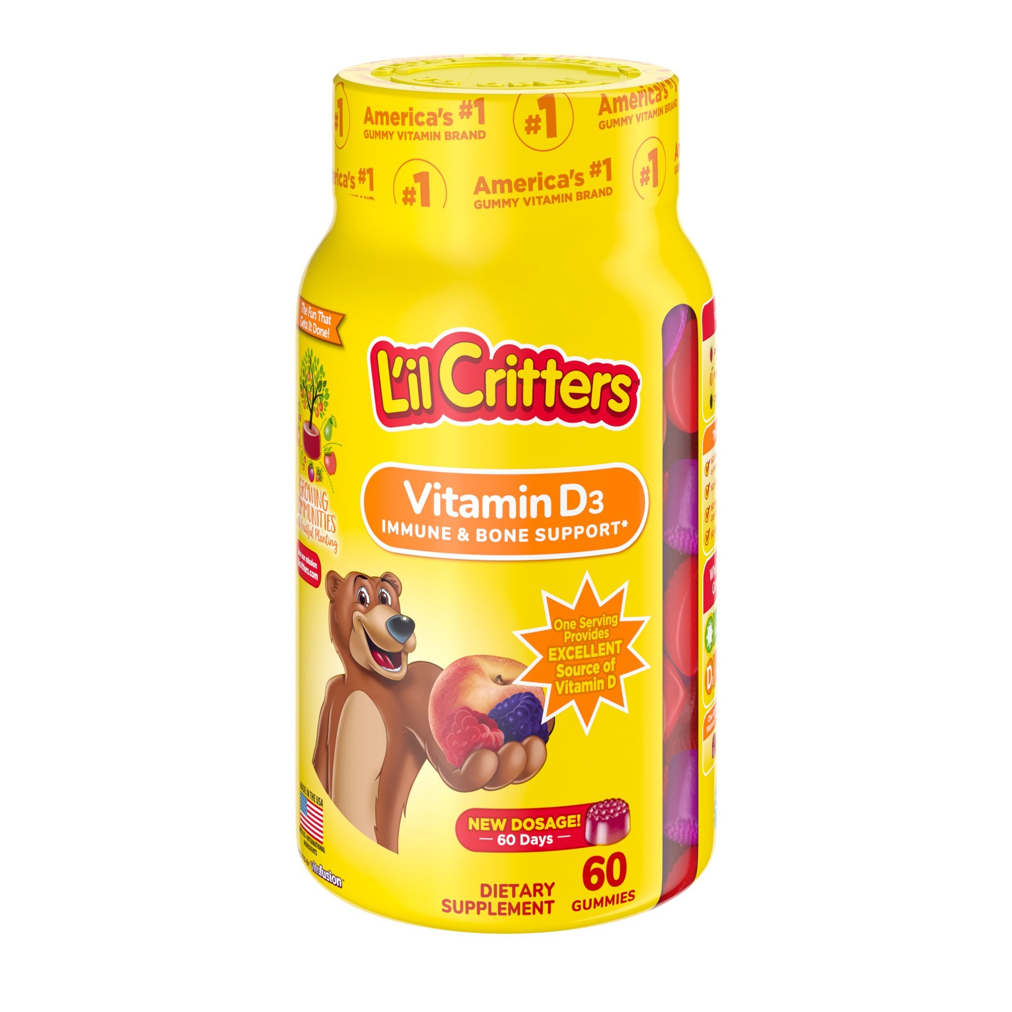 วิตามินดี ชนิดกัมมี่ เยลลี่ L'il Critters Vitamin D3 Gummy Bears 60