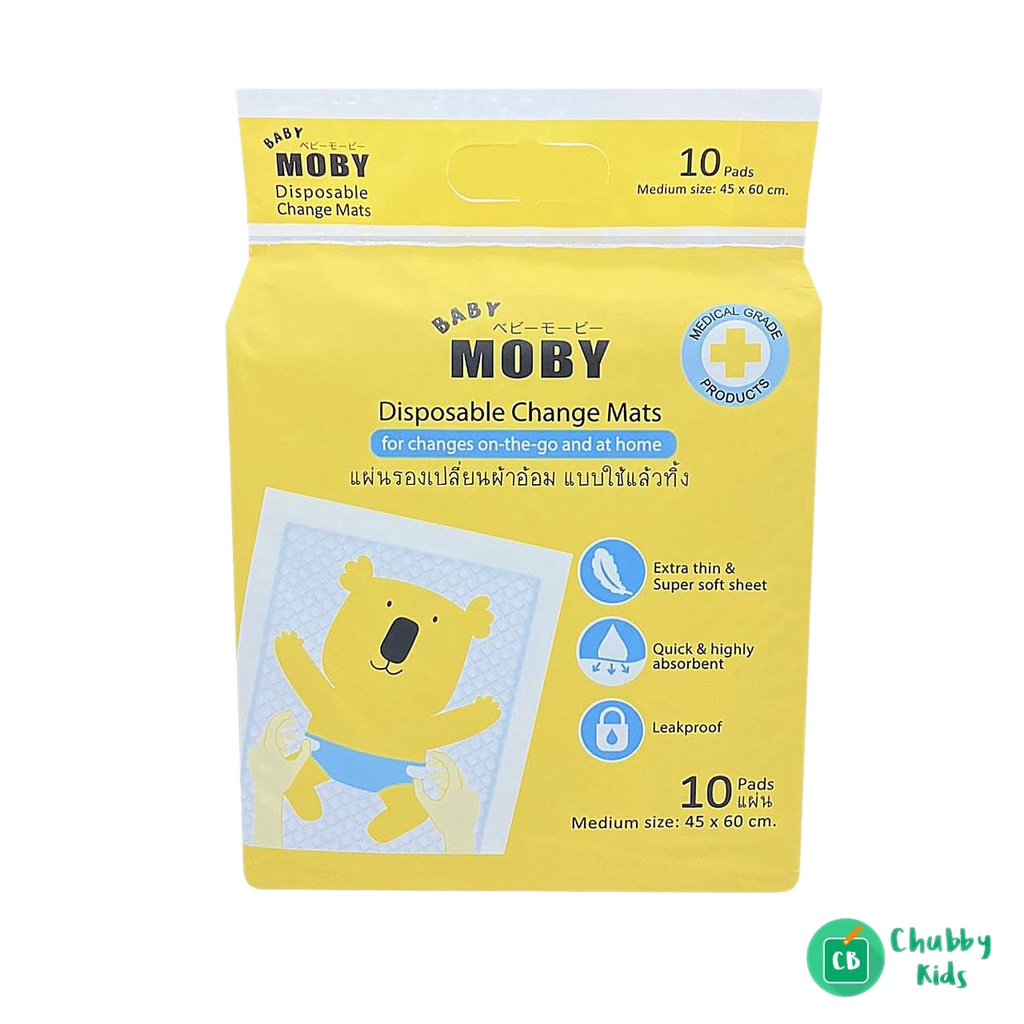 Moby แผ่นรองซับฉี่แบบใช้แล้วทิ้ง Baby Moby 45x60 cm Diaposable Pads 10 ชิ้น