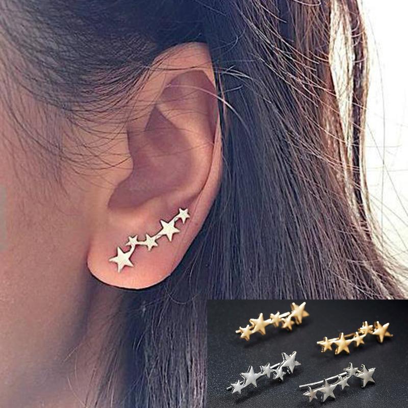 ต่างหู Moon Star Ear Climber Tiny Star Moon Stud Earrings For Women Everyday Teen Mothersday Celestial Birthday Gift Jewelry Earrring - 1 คู่