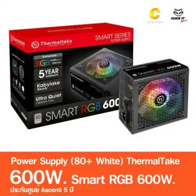 Power Supply (80+ White) ThermalTake Smart RGB 600W.