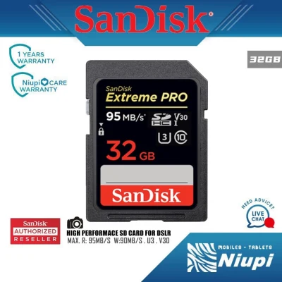 SanDisk Extreme Pro เมมโมรี่การ์ดของแท้ SD Card 32GB ความเร็ว อ่าน 95MB/s เขียน 90MB/s (SDSDXXG-032G-GN4IN)