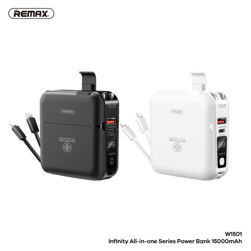 Remax RPP-20 แบตสำรอง 15000 mAh. ขาปลั๊กพับได้ สายชาร์จในตัว ครบ จบ ใน ...