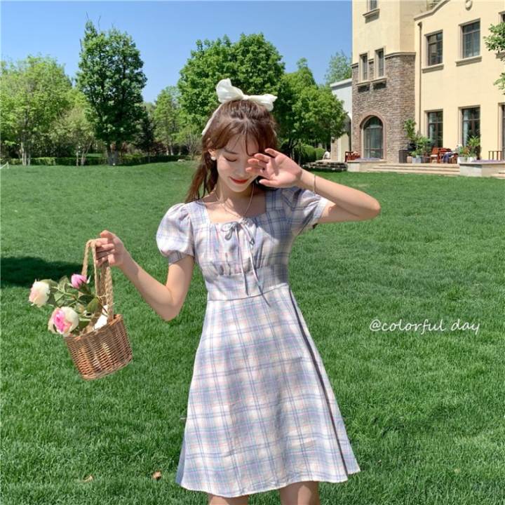 💥สินค้าพร้อมส่ง💥 HENGHENG1🎈🎉 🍭สุดฮิต🍭 เดรสลายสก็อตสีพาสเทล แขนพอง แขนตุ๊กตา ด้านหลังเดรสเป็นสม็อค เดรสเกาหลี – mymyshop – 2223460252_TH-7444595702 >>> 🇹🇭 Top1Thailand 🛒 >>> lazada.co.th 🇹🇭 🇹🇭 🇹🇭🛒🛍🛒