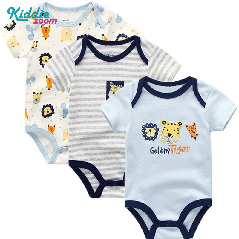 Kiddiezoom ผ้าฝ้าย100% ทารกแรกเกิดเด็กชาย/หญิงแฟชั่นบอดี้สูทชุดหมีแขนสั้น Romper 3PCS(0-12months)