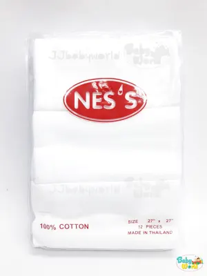 ผ้าอ้อม สาลู NES'S สีขาว cotton 100% ขนาด 27x27 แพค 6 ชิ้น