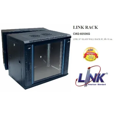 RACK(ตู้แร็ค) CW2-60506G - LINK 19” GLASS WALL RACK 6U, ลึก 50 cm. (60 x 50 x 32 cm / 6U) - รับประกัน 30 ปี