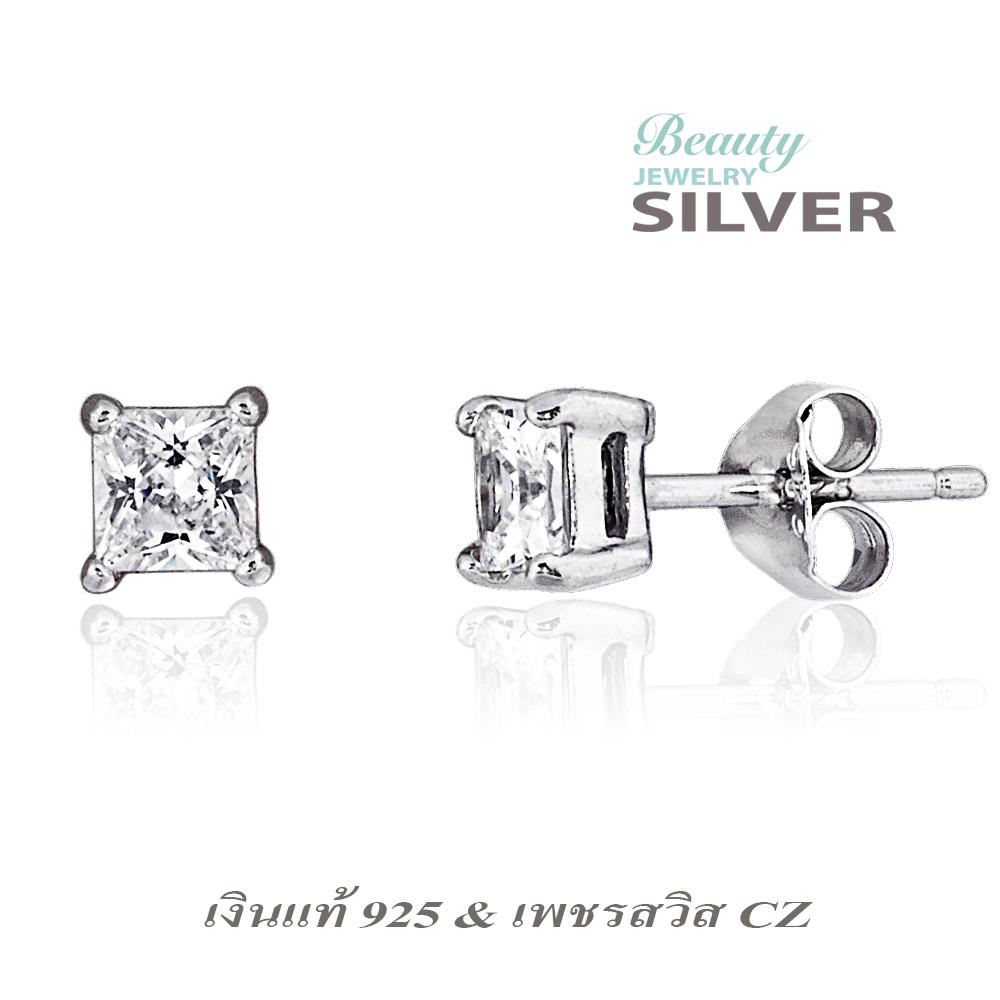 Beauty Jewelry เครื่องประดับผู้หญิง 925 Silver Jewelry ต่างหูเงินแท้ประดับเพชร CZ รุ่น ES2279-RR เคลือบทองคำขาว