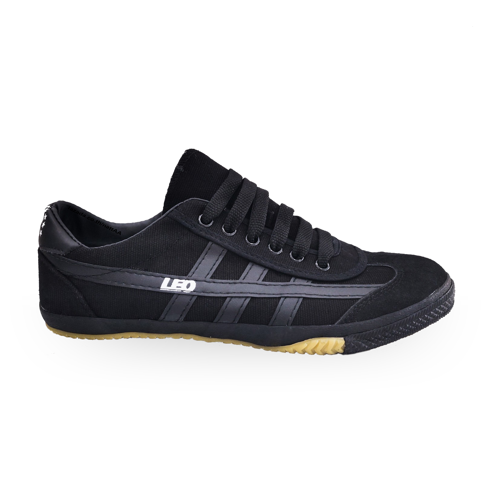 รองเท้า Leo ลีโอ - ผ้าใบสีดำ พื้นยางดิบ ทรงเรียว ฟุตซอลF70 - รองเท้าทำงานสีดำ ผูกเชือก