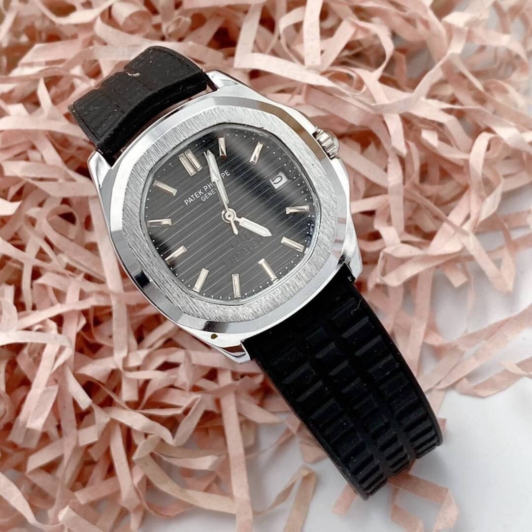 นาฬิกา PATEK แฟชั่น สายเรซิ่นขอบเรียบ มีวันที่ แถมฟรีกล่องหมอน ผ้าเช็ด ...