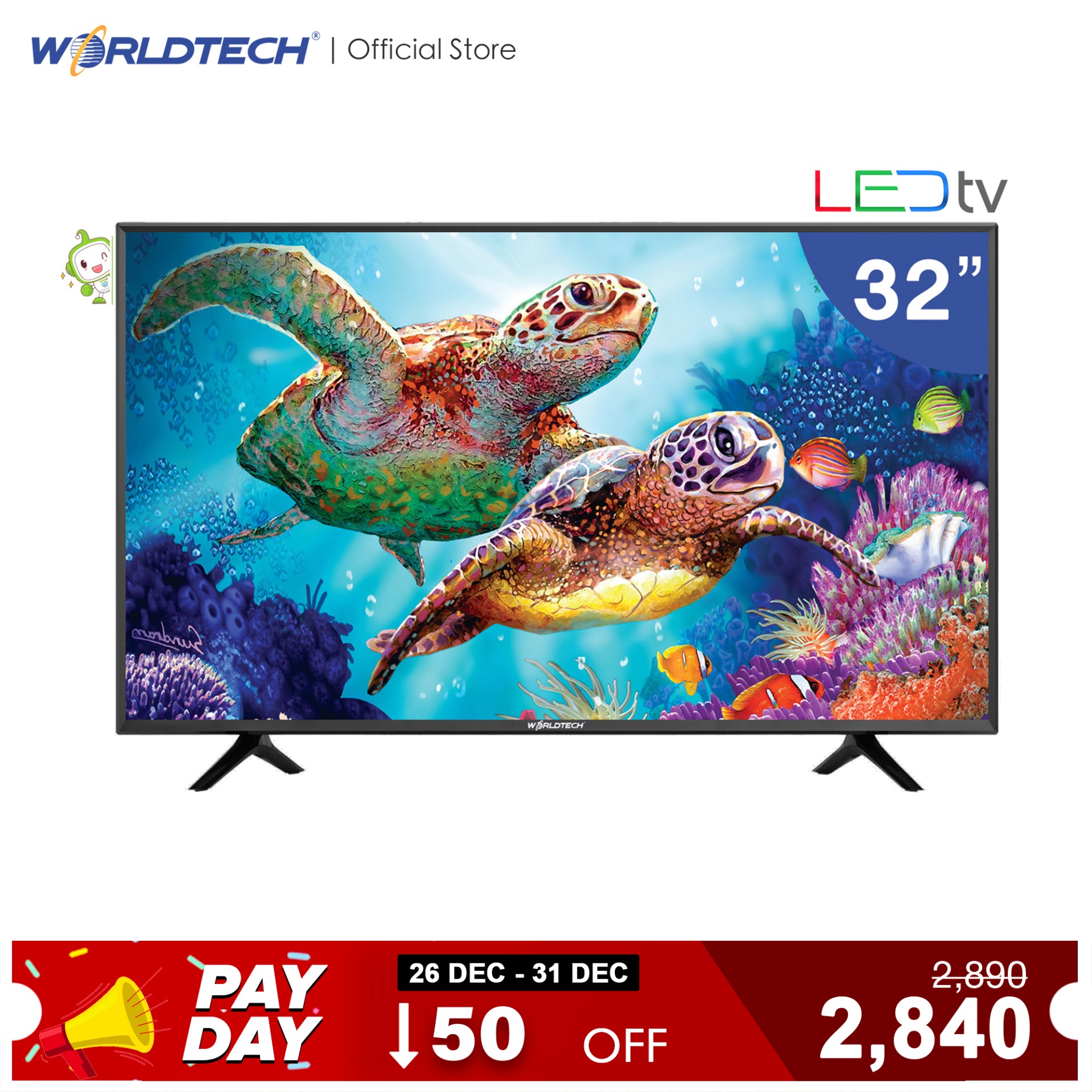 Worldtech 32 นิ้ว Digital LED TV ดิจิตอล ทีวี HD Ready ฟรี สาย HDMI (2xUSB, 2xHDMI) ราคาพิเศษ