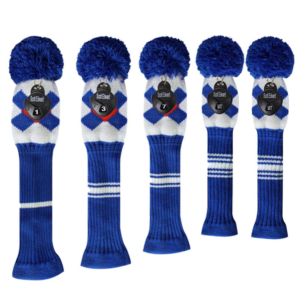 Scott Edward Knitted Pom Pom Golf Head Covers,Blue Red White Argyles ...