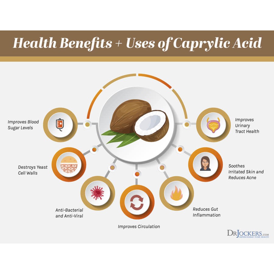 กรดคาไพรลิก Caprylic Acid 100 Vegetable Capsules Solgar กรดไขมันสาย