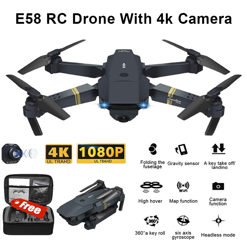 (ส่งมาจากประเทศไทย)โดรนบังคับ E58 WIFI FPV With Wide Angle HD 1080P 4K Camera โดรนติดกล้อง Hight Hold Mode Foldable Arm RC Quadcopter Drone โดรนบังคับ X Pro RTF Dron For Gift