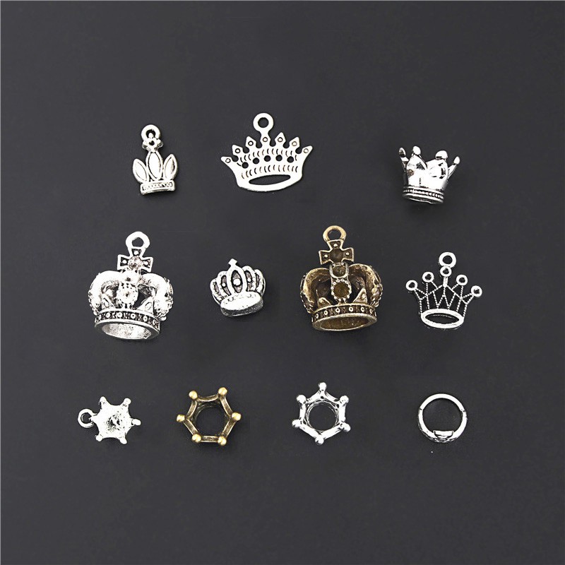 1pc antique silver alloy mini 3d crown charms jewelry pendant charms