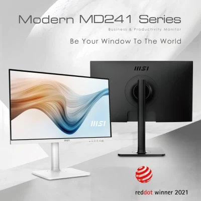 MSI Modern MD241P/W Monitor, IPS, Speaker, Full HD, 23.8", HDMI, DP, USB Type-C, Blue Light Cut, Anti-Flicker, VESA, Pivot
