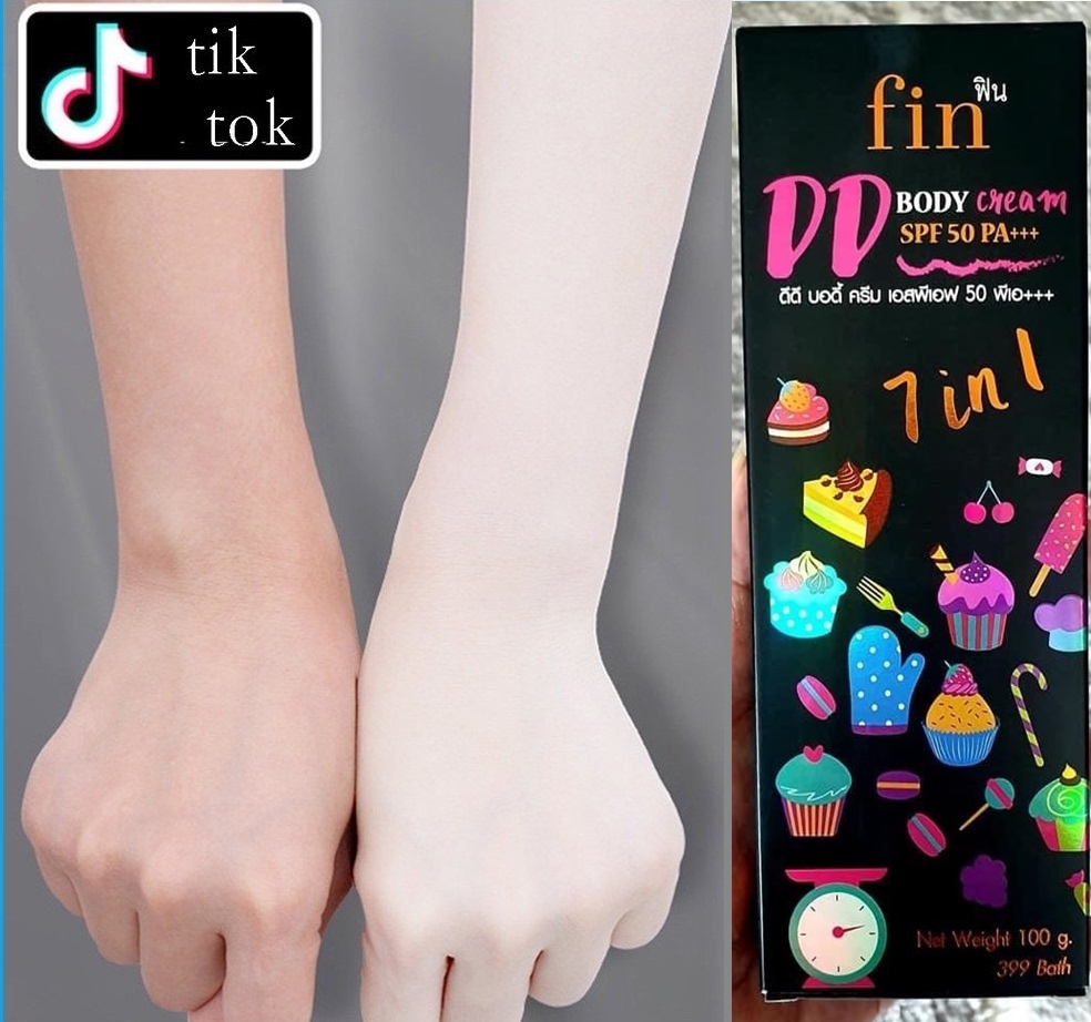 Fin DD Cream 7 in 1 ฟิน ดีดี ครีม ขาวสวย 7 ประการในหนึ่งเดียว ออร่าไว ทาปุ๊ป ขาวปั๊ป เกลี่ยง่าย ไม่ติดขน ไม่ติดเสื้อผ้า ขนาด100g. (จำนวน 1 กล่อง)