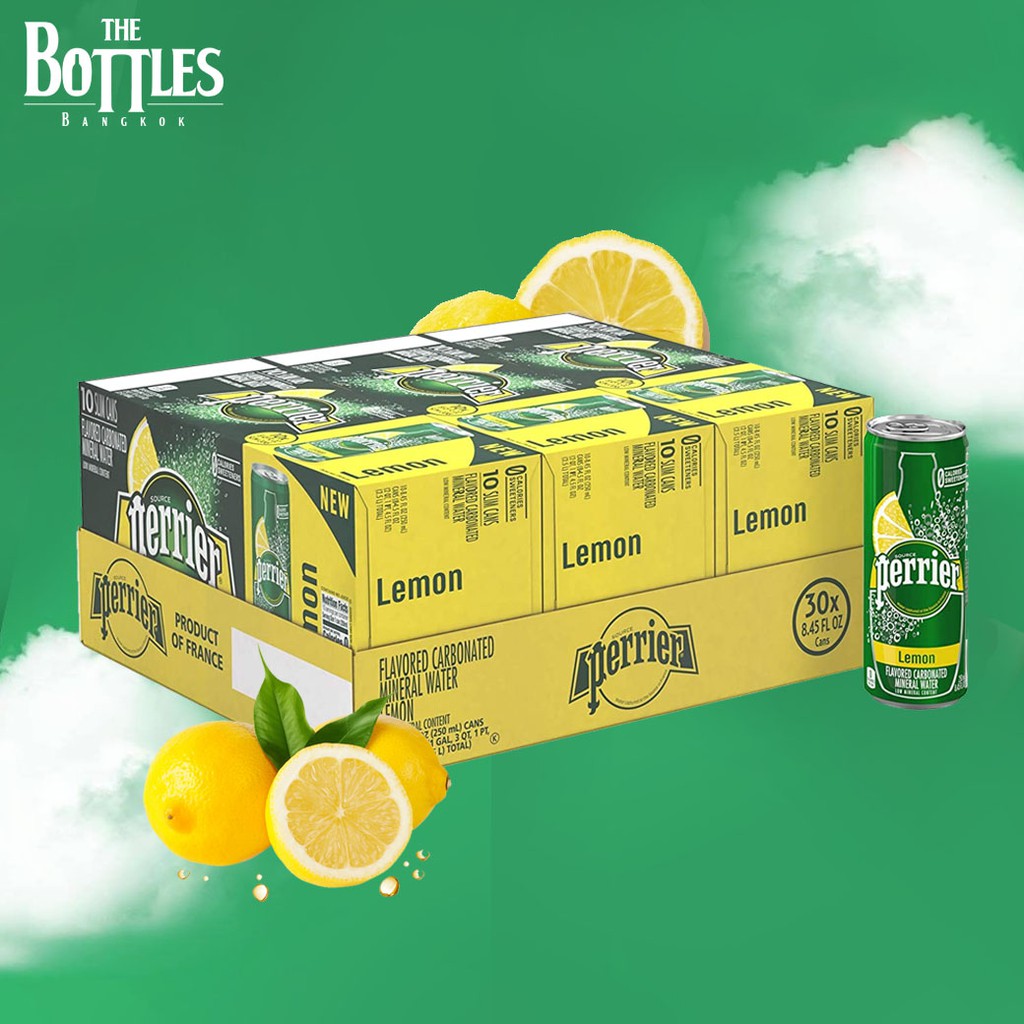 🔥ซื้อเลย🔥Perrier Sparkling Mineral Water Lemon 250ml x 30 Cans