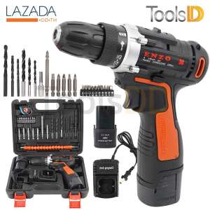 ENZO สว่านไร้สาย 38V รุ่นแบตเตอรี่ 2 ก้อน สำหรับเจาะปูน ไม้ เหล็ก ปรับสปีดได้ พร้อมแท่นชาร์จแบต สายอ่อน ดอกสว่าน และอุปกรณ์ครบชุด มากถึง 25 ชิ้น!