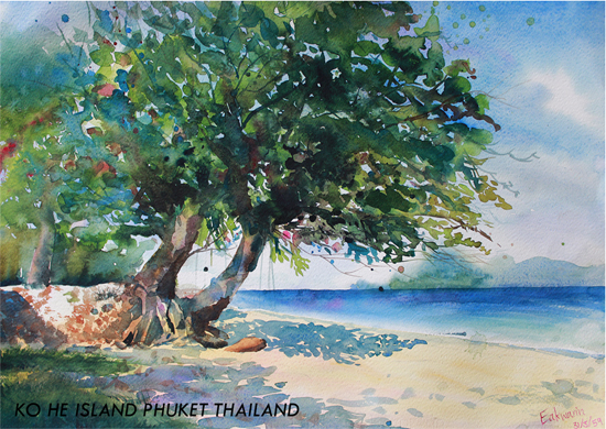 โปสการ์ดพิมพ์จากสีน้ำขนาด 6 x 4 นิ้ว Postcard /เกาะเฮ phuket thailand
