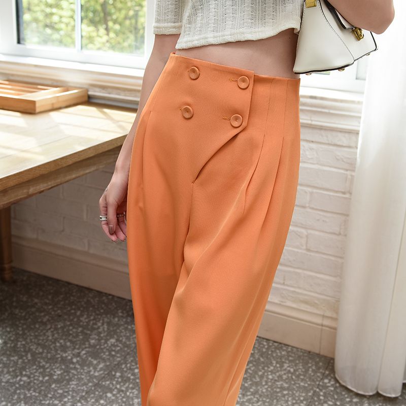 ice silk Suit wide leg pants for girls women Korean style high waist  Straight Slender Chiffon Casual Pants