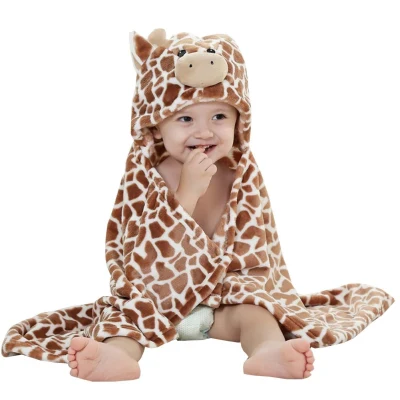 100cm Cute Bear Shaped Baby Hooded Bathrobe Soft Infant Newborn Towel Giraffe Towel Blanket Baby Bath Towel Cartoon Patter Towel