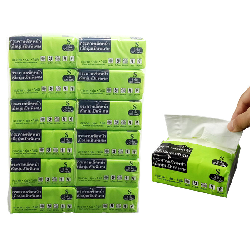กระดาษทิชชู แพ็ก 12 ห่อง กระดาษเช็ดหน้า-ปากและมือผลิตภัณฑ์กระดาษ