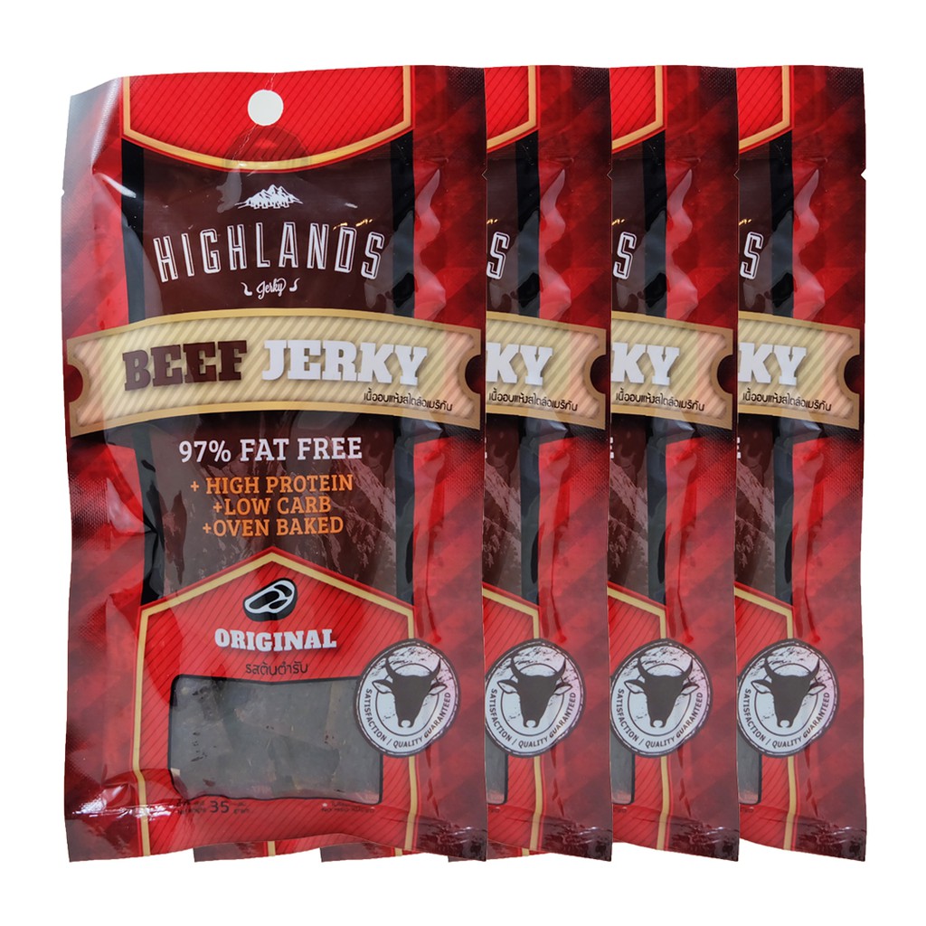 Hot Sale Highlands Jerky 4 ซอง เนื้อวัวอบแห้งรสต้นตำรับ ราคาถูก อาหาร อาหารอบแห้ง