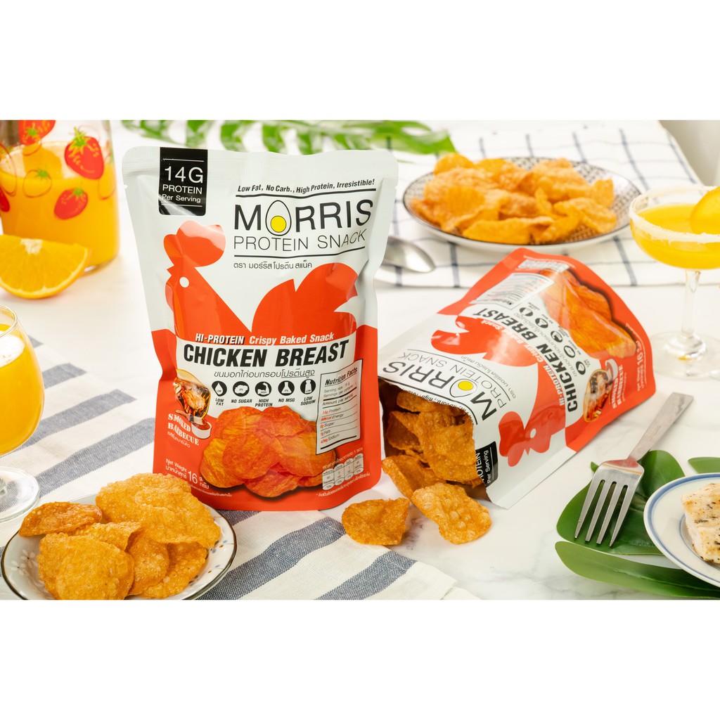 ✳  Morris Protein Snack ขนมอกไก่อบกรอบโปรตีนสูง รสสโมคบาร์บีคิว