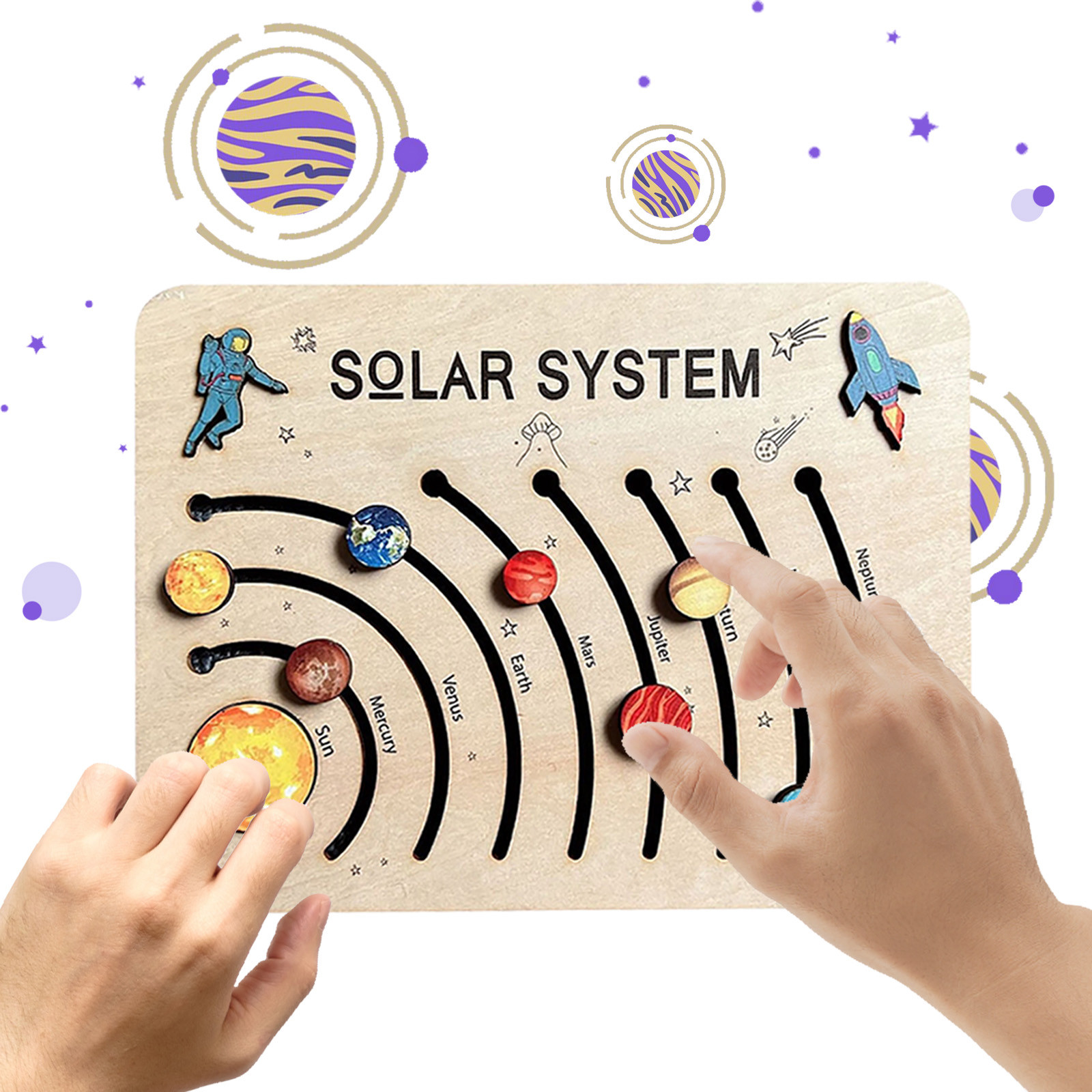 Montessori Wood Puzzle Solar 8 Planets Solar System Planets Wooden ...