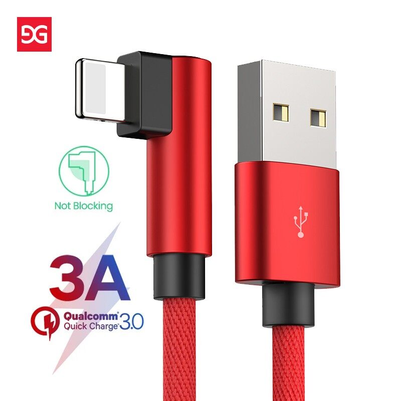❉  GUSGU สายเคเบิลชาร์จ Lightning Cable USB หัว 90องศา สายถักไนลอน สำหรับใช้เล่นเกม 2.4A USB Cable for iOS