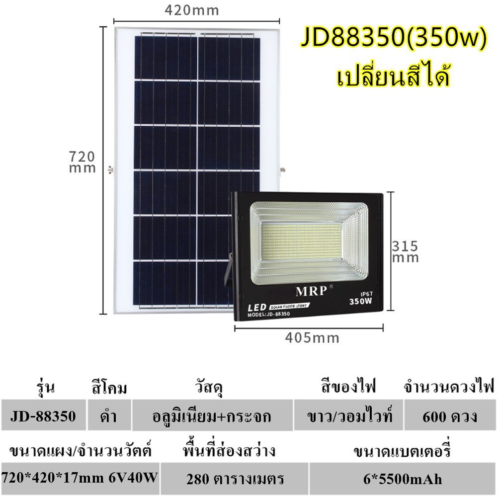 🚔ราคาพิเศษ+ส่งฟรี 💒รุ่นใหญ่JDแท้ พร้อมประกัน1ปี LED spot light solar cell สปอตไลท์โซล่าเซลล์ MRPรุ่นJD 120w 250w 350w (มีแบบเปลี่ยนสี)**JD88350(3colors) 💒 มีเก็บปลายทาง