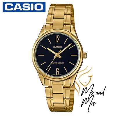 Casio Standard นาฬิกาข้อมือผู้หญิง สแตนเลสแท้ รุ่น LTP-V005G-1BUDF (สีทอง/หน้าดำ)