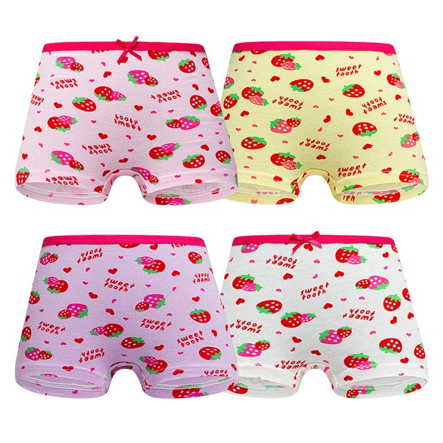 CC】4pcs Girls Cartoon Boxes Children Cotton Underwear Cute Printing Panties  Kids Short Panties Girl Underpants Briefs Size 2T-10T