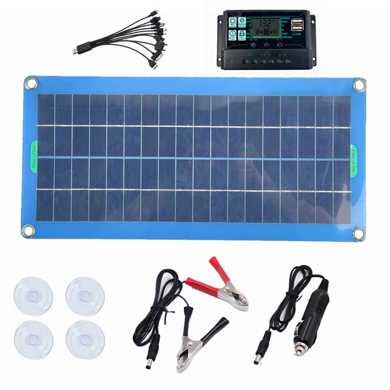 300W Solar Panel 12V 5V Dual USB Controller Waterproof Monocrystalin ...