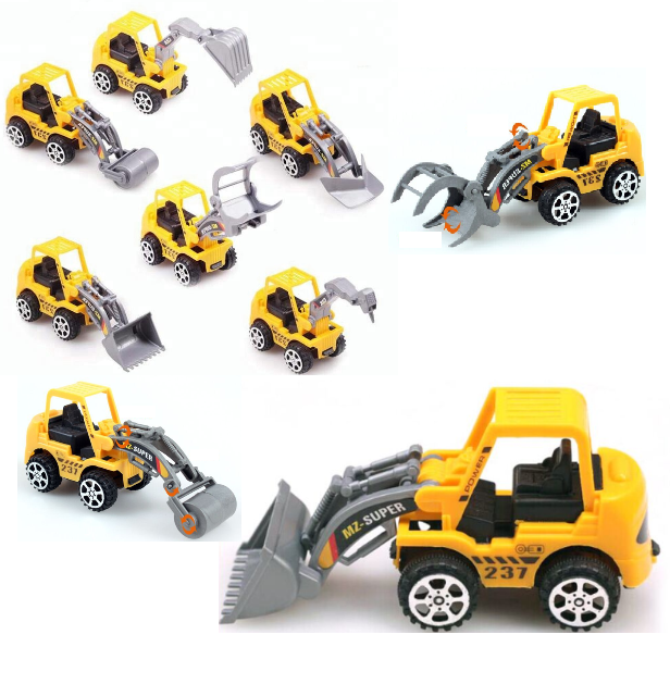 ThaiToyShop   ชุดของเล่นสำหรับเด็ก 6 ชิ้นสำหรับเด็กเล็ก พร้อมล้อเคลื่อนย้ายและชิ้นส่วนฟังก์ชั่น   6-Pc Mini Construction Truck Kids Toy Set with Moving Wheels and Function Parts