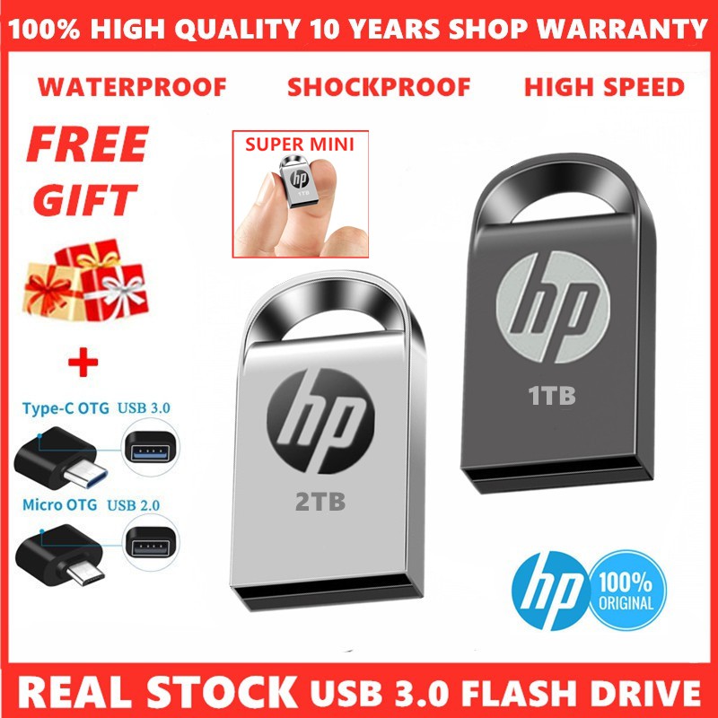 แฟลชไดรฟ์ HP แฟลช USB โลหะไดรฟ์256GB/512GB Mini Thumbdrive Pendrive 1TB/2TB แฟลชไดรฟ์หน่วยความจำอายไลเนอร์กันน้ำไดรฟ์ดิสก์ Usb