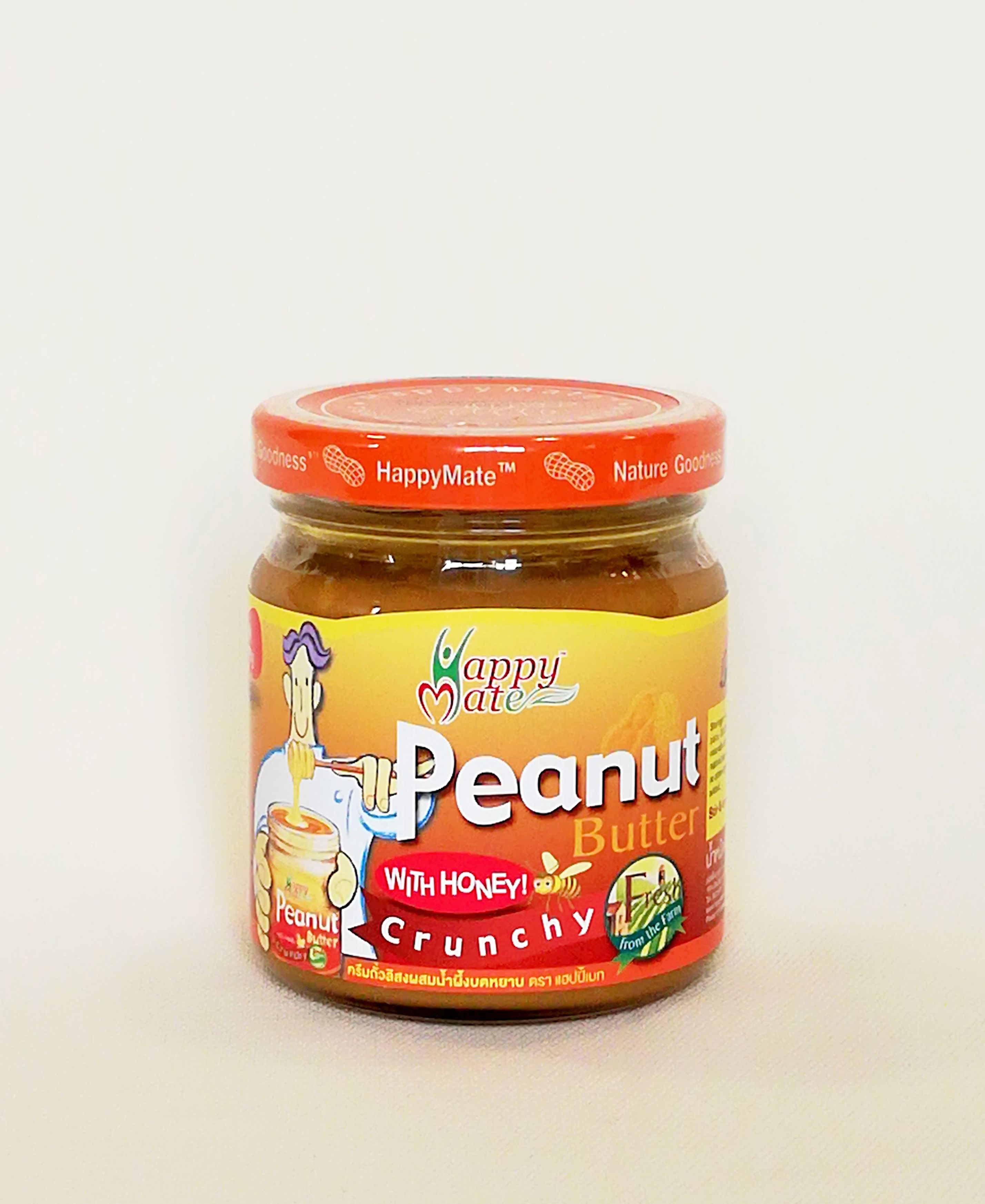 เนยถั่ว ผสมน้ำผึ้งป่า บดหยาบ 200g (Natural Peanut Butter) ตรา แฮปปี้เมท