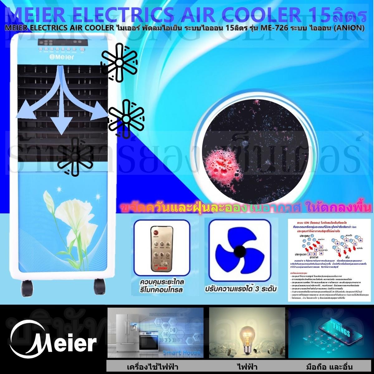 MEIER ELECTRICS AIR COOLER ไมเออร์ พัดลมไอเย็น ระบบไอออน 15ลิตร รุ่น ME-726 ระบบ ไอออน (ANION) ขจัดควันและฝุ่นละอองในอากาศ ให้ตกลงพื้น มีความแรง 3 ระดับ ต่ำ กลาง สูง มีล้อ ทำให้สะดวกสบายเวลาเคลื่อนย้าย V19 1N-09 MEIER ELECTRICS AIR COOLER ไมเออร์ พัดลมไอเย็น ระบบไอออน 15ลิตร รุ่น ME-726 ระบบ ไอออน (ANION) ขจัดควันและฝุ่นละอองในอากาศ ให้ตกลงพื้น มีความแรง 3 ระดับ ต่ำ กลาง สูง มีล้อ ทำให้สะดวกสบายเวลาเคลื่อนย้าย V19 1N-09
