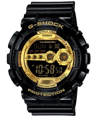 นาฬิกาข้อมือ ผู้ชาย Casio MUDMAN G-Shock รุ่น GD-100GB-1DR ขนาดตัวเรือน 55 มม ตัวเรือน กรอบ สาย เรซิน สีดำเงางาม หน้าปัดสีทอง