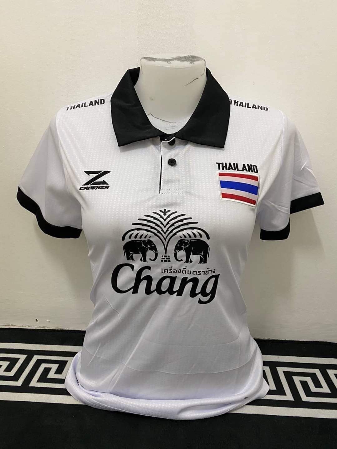 เสื้อกีฬาหญิงทีมไทยแลนด์ สีขาว คอปกดำ ทรงเข้ารูป