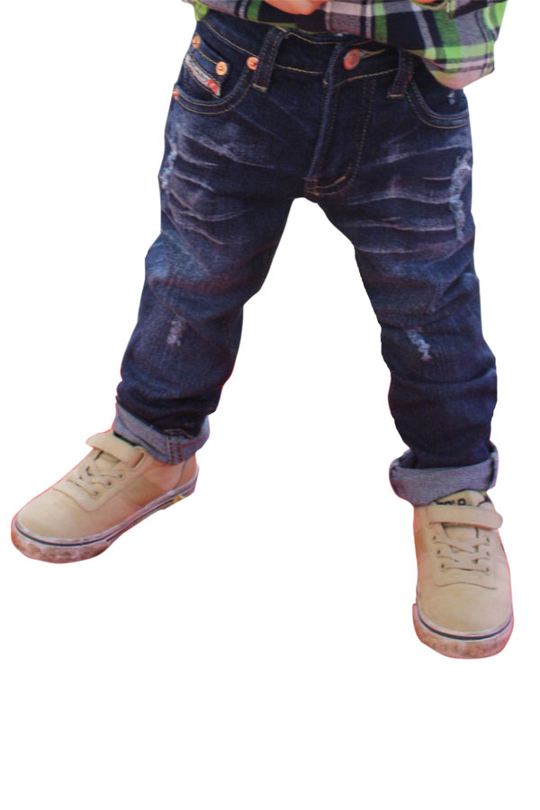 JeanSwap กางเกงยีนส์เด็ก สะกิดขาด ขาเดฟ ผ้ายืด สีน้ำเงิน Size เอว 20-27