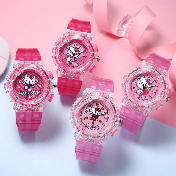 นาฬิกาเด็ก Hello Kittyสีสันสดใส เรืองแสง นาฬิกาเด็กนักเรียนหญิงนาฬิกาข้อมือ Kids Watch Girls